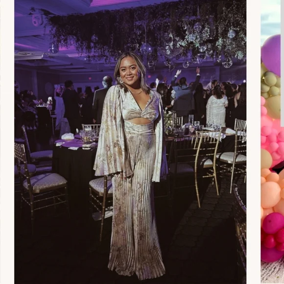 Significant Other Floral Pleated Jumpsuit with Dramatic Sleeves